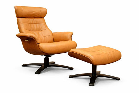 HLHF Arch Leather Lounge Accent Chair & Ottoman - Whiskey Accent Chairs Furniture Store Burlington Ontario Near Me