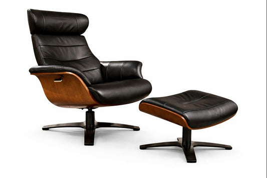 HLHF Arch Leather Lounge Accent Chair & Ottoman - Black Leather Accent Chairs Furniture Store Burlington Ontario Near Me