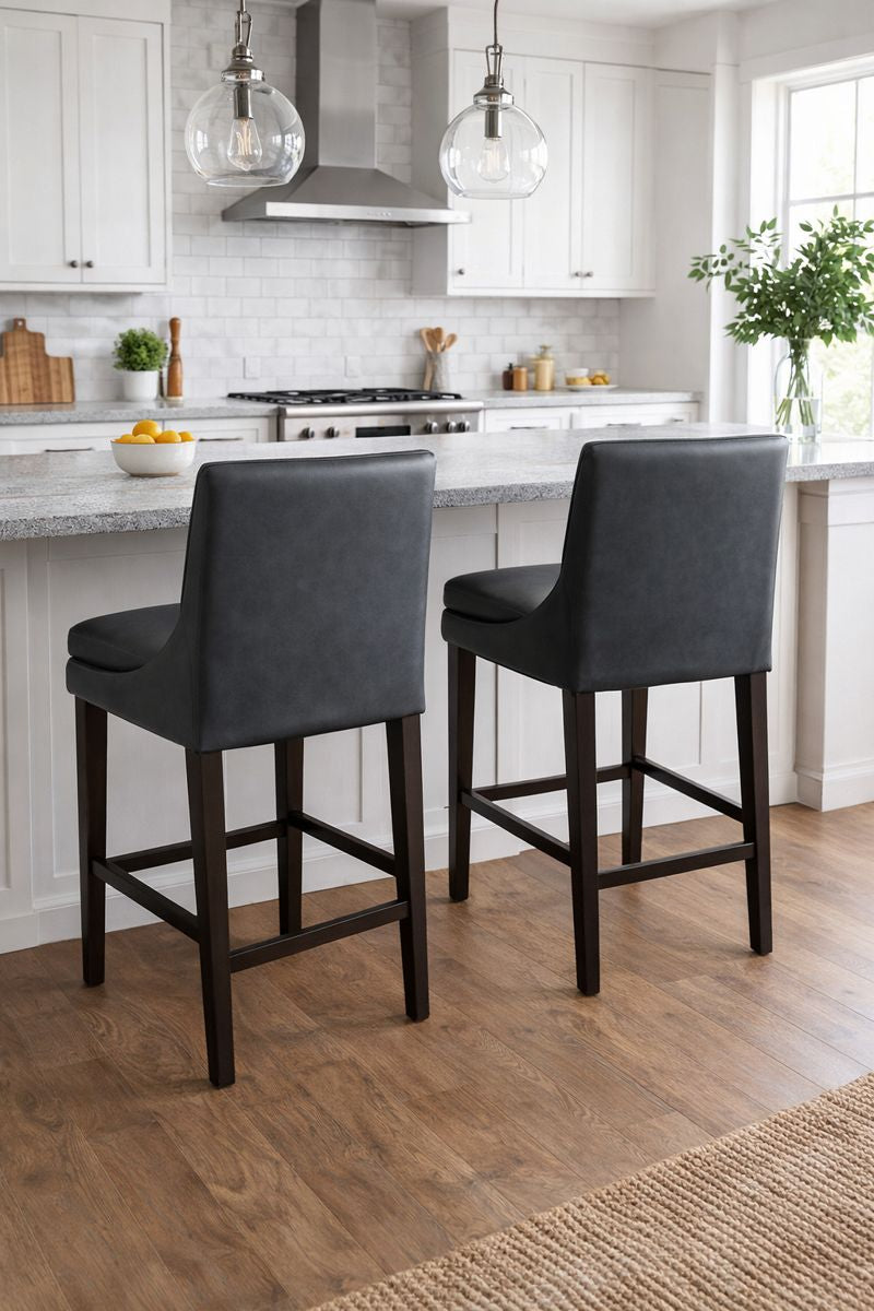 HLHF Coated Fabric Stationary Stool - Charcoal & Brown Stools & Bars Furniture Store Burlington Ontario Near Me