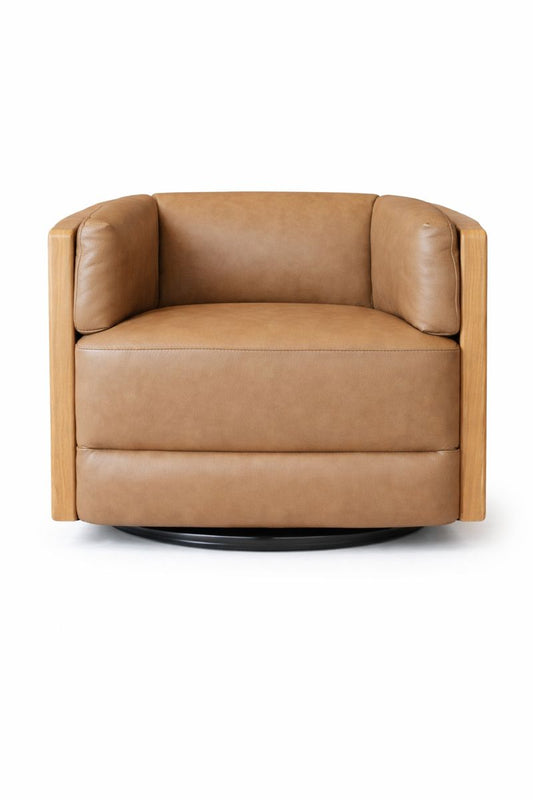 HLHF York Sand Leather Swivel Accent Chair Accent Chairs Furniture Store Burlington Ontario Near Me