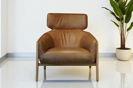 HLHF A993 Bend Leather Accent Chair - Whiskey Accent Chairs, Living Furniture Store Burlington Ontario Near Me