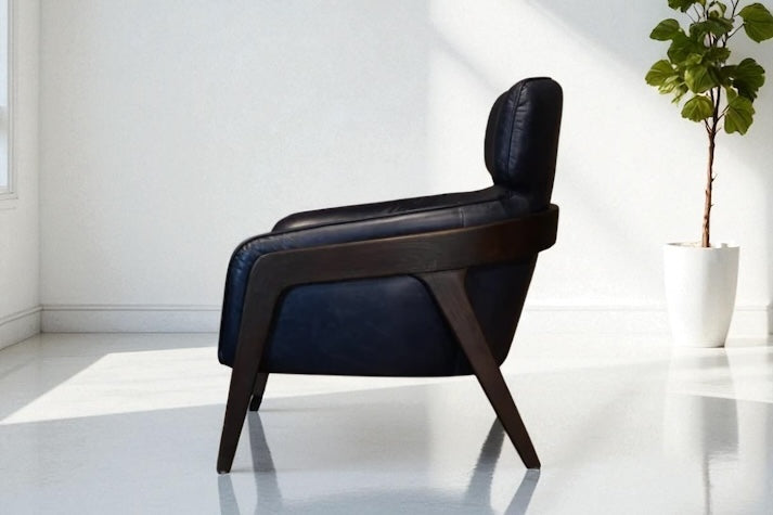 HLHF A993 Bend Leather Accent Chair - Navy Accent Chairs, Living Furniture Store Burlington Ontario Near Me