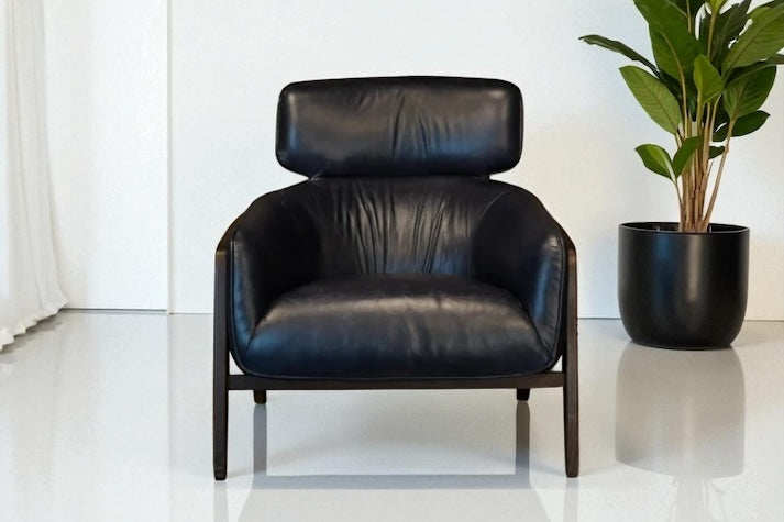HLHF A993 Bend Leather Accent Chair - Navy Accent Chairs, Living Furniture Store Burlington Ontario Near Me