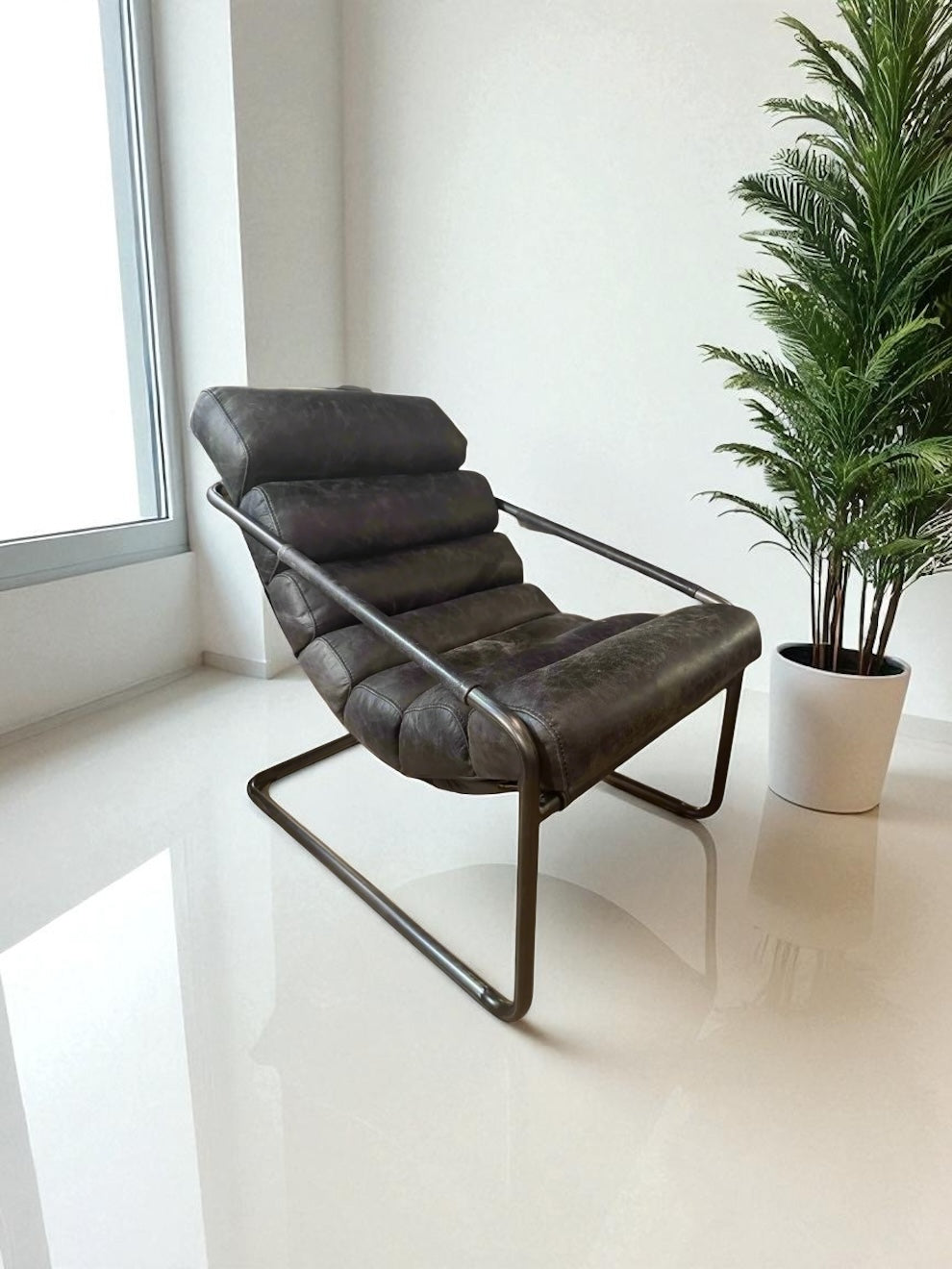 HLHF Bella Leather Sling Chair - Ebony & Whiskey Accent Chairs Furniture Store Burlington Ontario Near Me