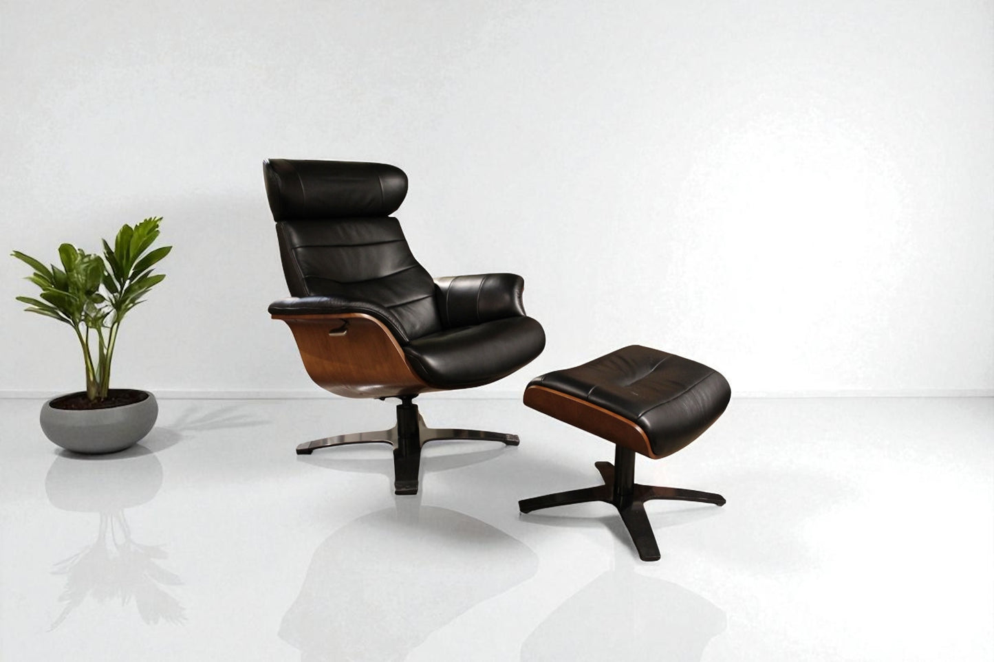 HLHF A928 Arch Leather Lounge Accent Chair & Ottoman - Black Leather Accent Chairs Furniture Store Burlington Ontario Near Me