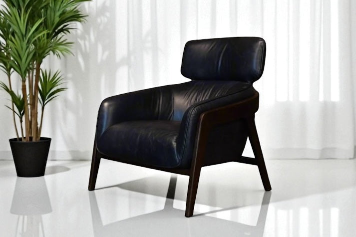 HLHF A993 Bend Leather Accent Chair - Navy Accent Chairs, Living Furniture Store Burlington Ontario Near Me