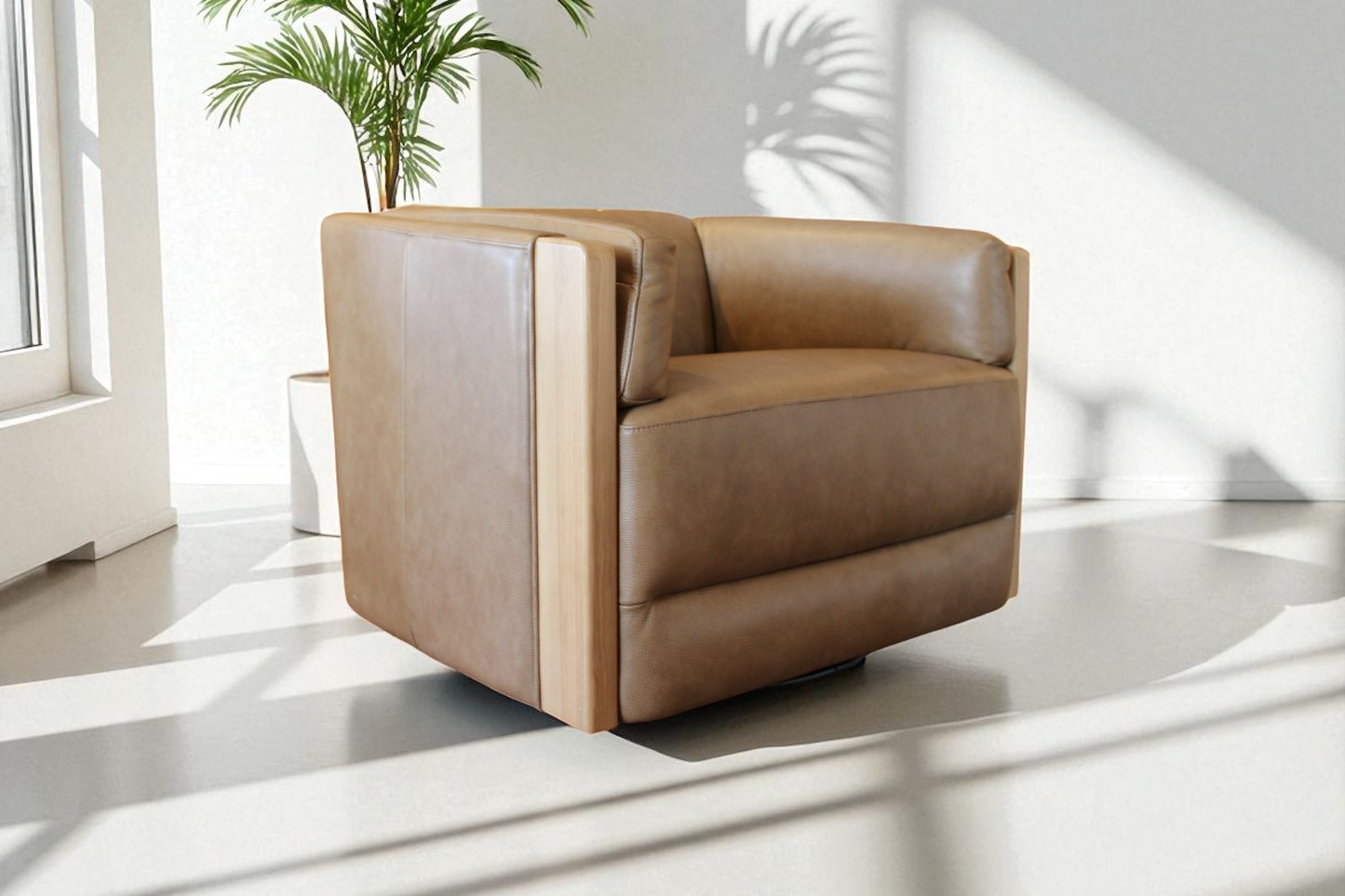 HLHF York Sand Leather Swivel Accent Chair Accent Chairs Furniture Store Burlington Ontario Near Me