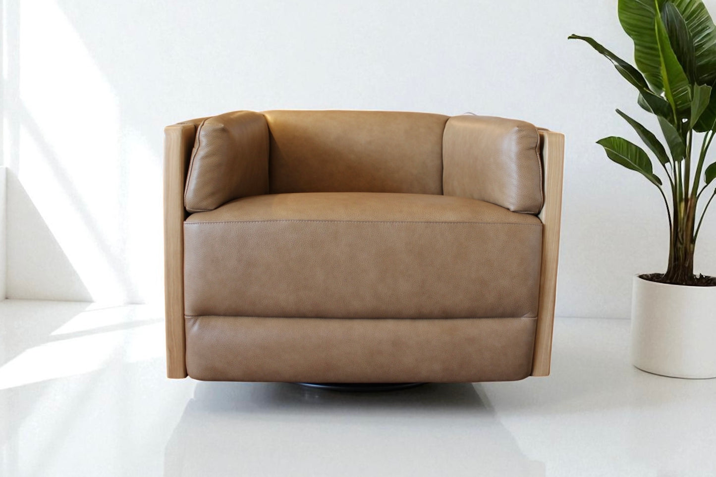 HLHF York Sand Leather Swivel Accent Chair Accent Chairs Furniture Store Burlington Ontario Near Me