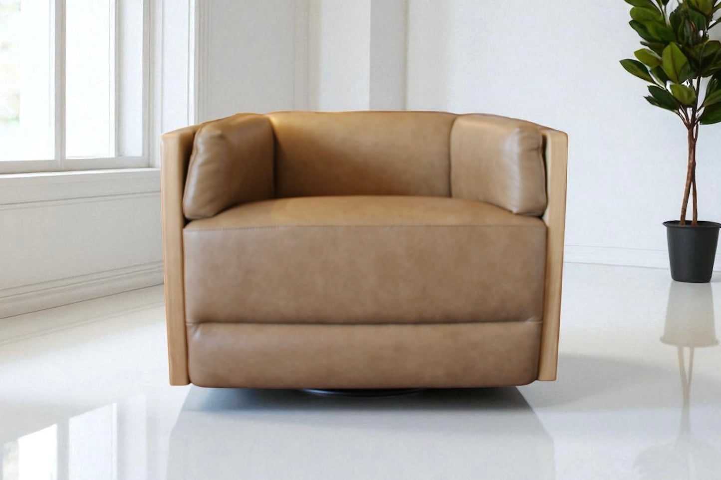 HLHF York Sand Leather Swivel Accent Chair Accent Chairs Furniture Store Burlington Ontario Near Me