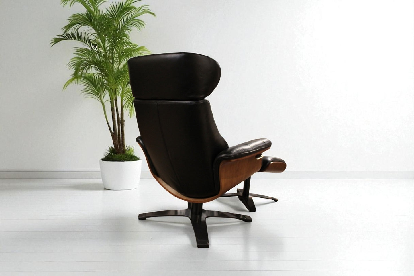 HLHF A928 Arch Leather Lounge Accent Chair & Ottoman - Black Leather Accent Chairs Furniture Store Burlington Ontario Near Me