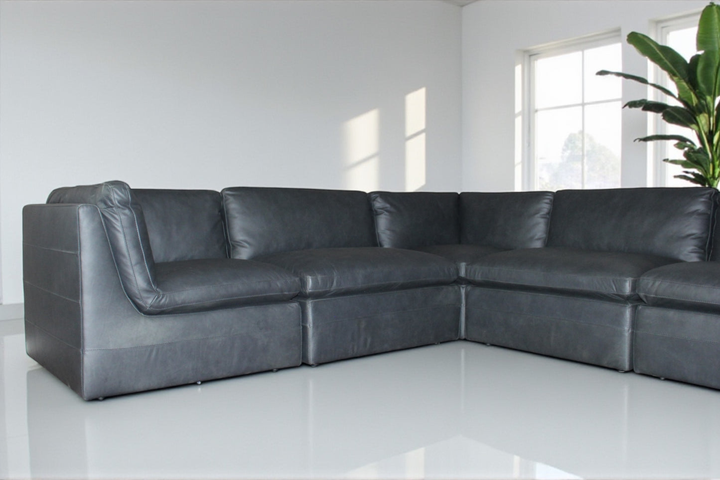 HLHF Volcano Gunpowder Leather Sectional Living Furniture Store Burlington Ontario Near Me