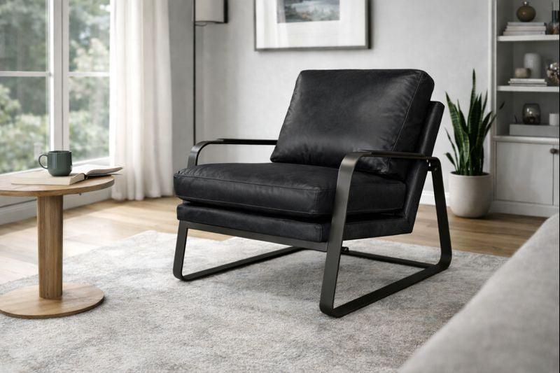 HLHF Tinny Leather Accent Chair - Charcoal Accent Chairs, Living Furniture Store Burlington Ontario Near Me 