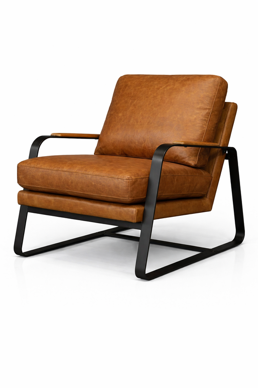 HLHF Tinny Leather  Accent Chair - Deep Tan - Floor Model Accent Chairs, Living Furniture Store Burlington Ontario Near Me 