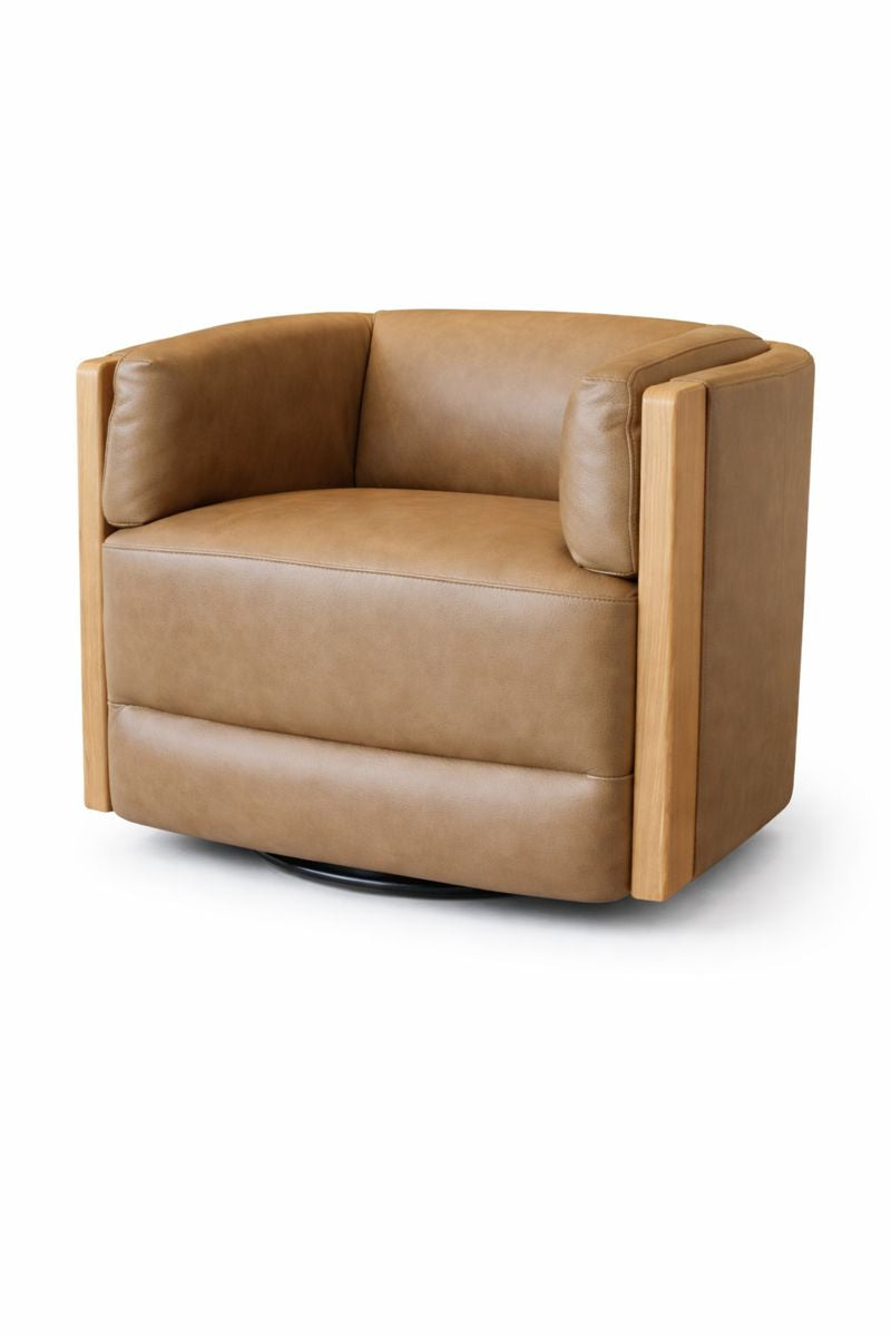 HLHF York Sand Leather Swivel Accent Chair Accent Chairs Furniture Store Burlington Ontario Near Me 