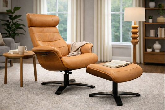 HLHF Arch Leather Lounge Accent Chair & Ottoman - Whiskey Accent Chairs Furniture Store Burlington Ontario Near Me 