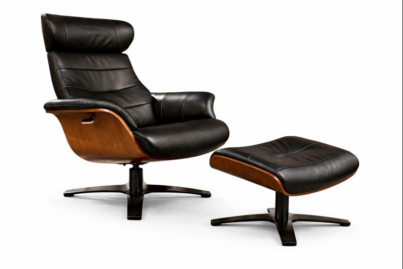 HLHF Arch Leather Lounge Accent Chair & Ottoman - Black Leather Accent Chairs Furniture Store Burlington Ontario Near Me 