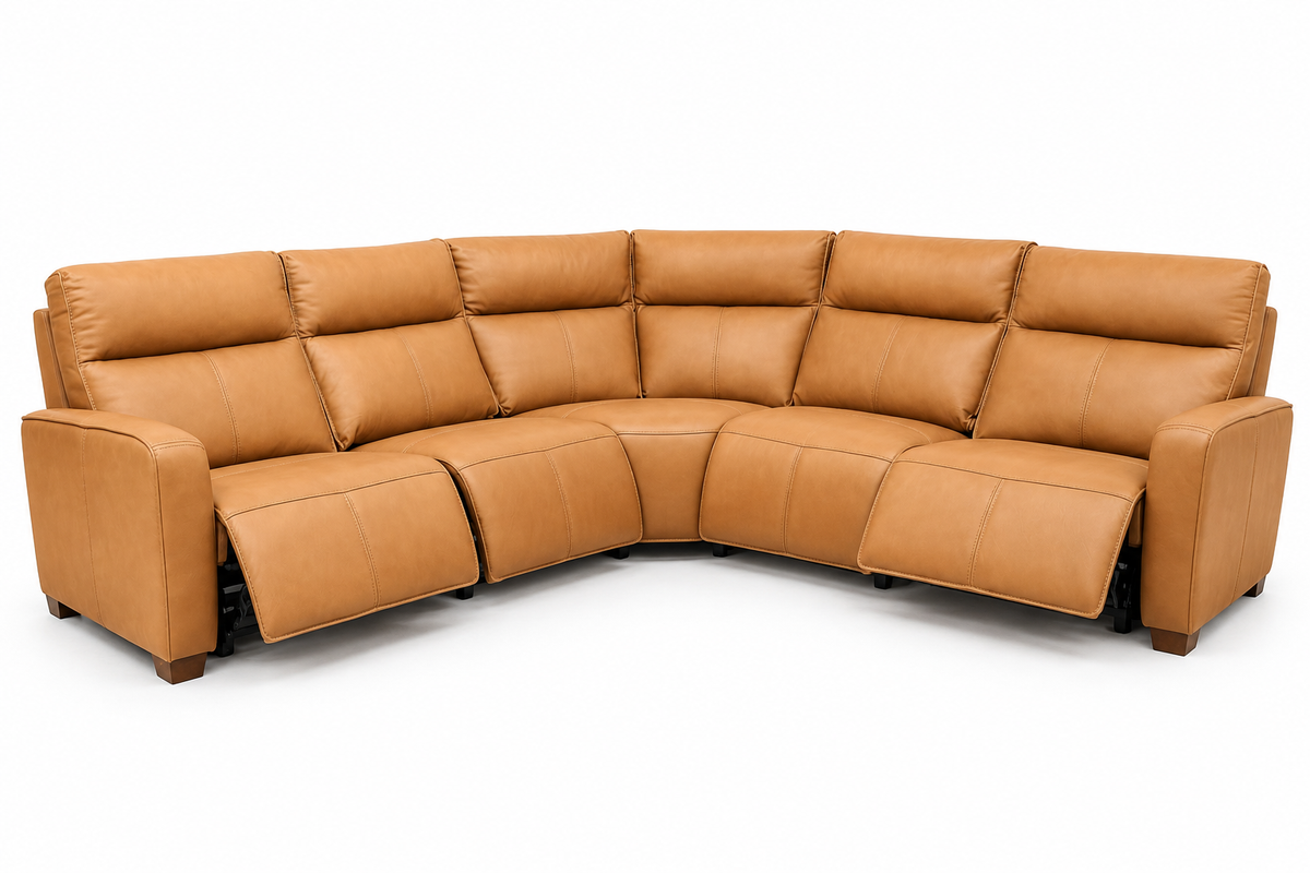 HLHF Aline Butternut Leather Electric Motion Sectional Living, New Arrivals Furniture Store Burlington Ontario Near Me 