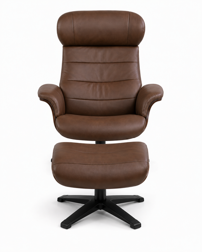HLHF Arch Leather Lounge Accent Chair & Ottoman - Brown Accent Chairs Furniture Store Burlington Ontario Near Me 