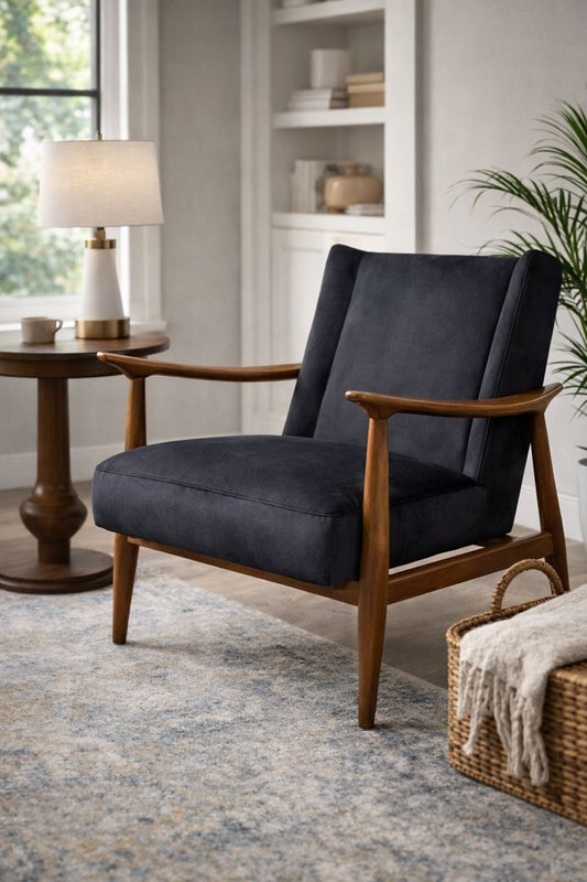 HLHF Curve Blue Velvet Accent Chair Accent Chairs Furniture Store Burlington Ontario Near Me 