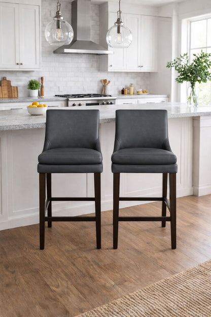 HLHF Coated Fabric Stationary Stool - Charcoal & Brown Stools & Bars Furniture Store Burlington Ontario Near Me 