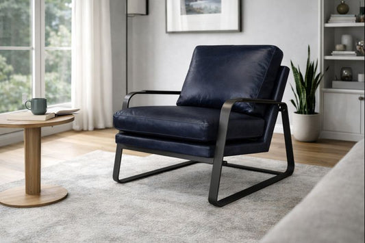 HLHF Tinny Leather Accent Chair - Navy Accent Chairs, Living Furniture Store Burlington Ontario Near Me 