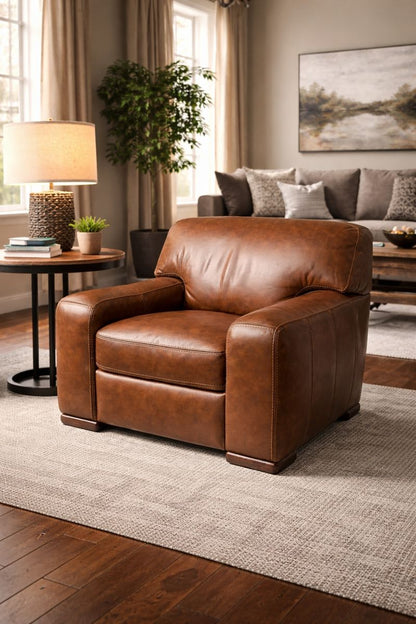 HLHF Pecan Leather Chair - Floor Model Accent Chairs, Living, Sale Furniture Store Burlington Ontario Near Me 