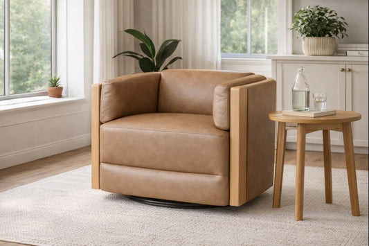 HLHF York Sand Leather Swivel Accent Chair Accent Chairs Furniture Store Burlington Ontario Near Me 