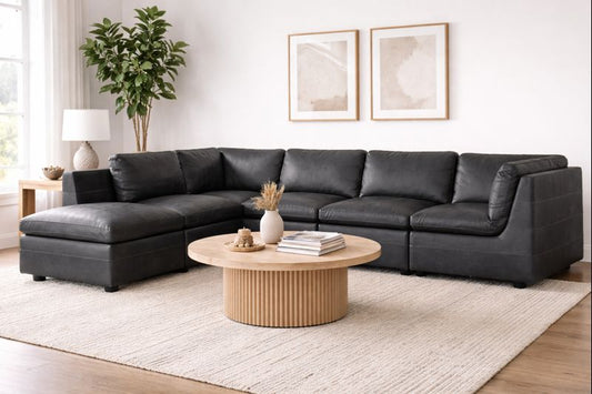 HLHF Volcano Gunpowder Leather Sectional Living Furniture Store Burlington Ontario Near Me 