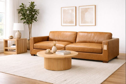 HLHF Saddle Tan Leather Sofa Living, New Arrivals Furniture Store Burlington Ontario Near Me 