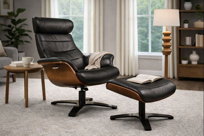HLHF Arch Leather Lounge Accent Chair & Ottoman - Black Leather Accent Chairs Furniture Store Burlington Ontario Near Me 