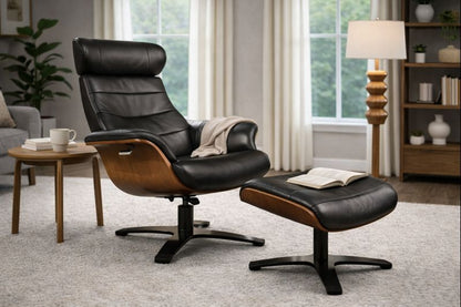 HLHF Arch Leather Lounge Accent Chair & Ottoman - Black Leather Accent Chairs Furniture Store Burlington Ontario Near Me 