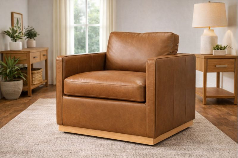 HLHF Club Swivel Accent Chair - Whiskey Tan Accent Chairs, Living Furniture Store Burlington Ontario Near Me 