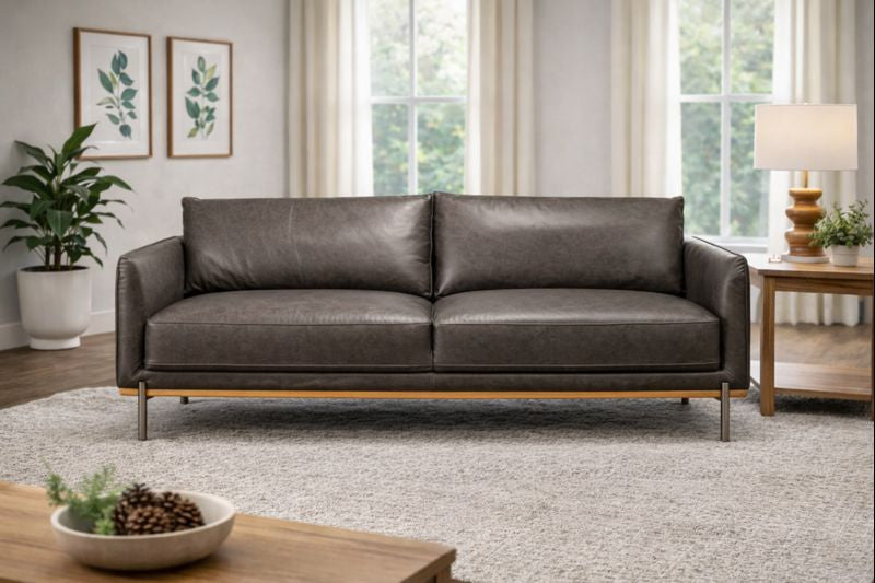 5607-3(2A) Charcoal Leather Sofa Burlington K Home Sofa – HLHF