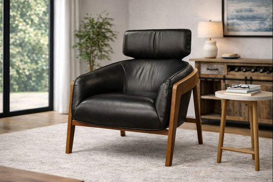 HLHF Bend Leather Accent Chair - Black Accent Chairs, Living Furniture Store Burlington Ontario Near Me 