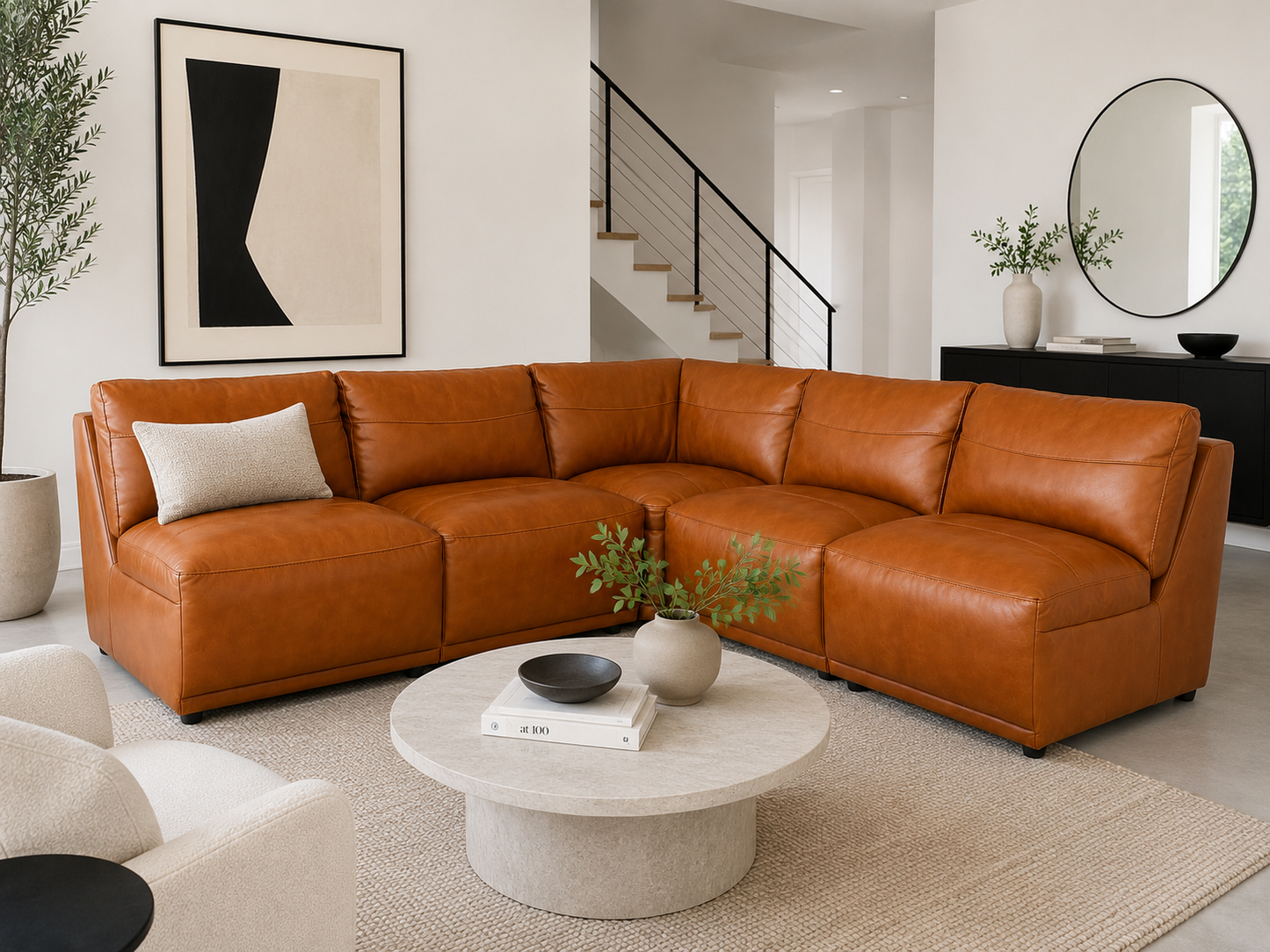Berlin Saddle Leather 5 PC Sectional