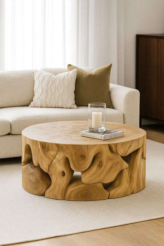 HLHF Bleached Natura Flow Round Coffee Table x Grey Home Grey Home, Living, New Arrivals, Occasional Furniture Store Burlington Ontario Near Me 