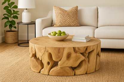 HLHF Bleached Natura Flow Round Coffee Table x Grey Home Grey Home, Living, New Arrivals, Occasional Furniture Store Burlington Ontario Near Me 