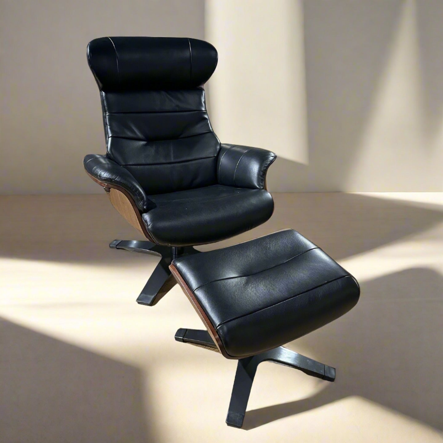 HLHF Arch Leather Lounge Accent Chair & Ottoman - Black Leather Accent Chairs Furniture Store Burlington Ontario Near Me 