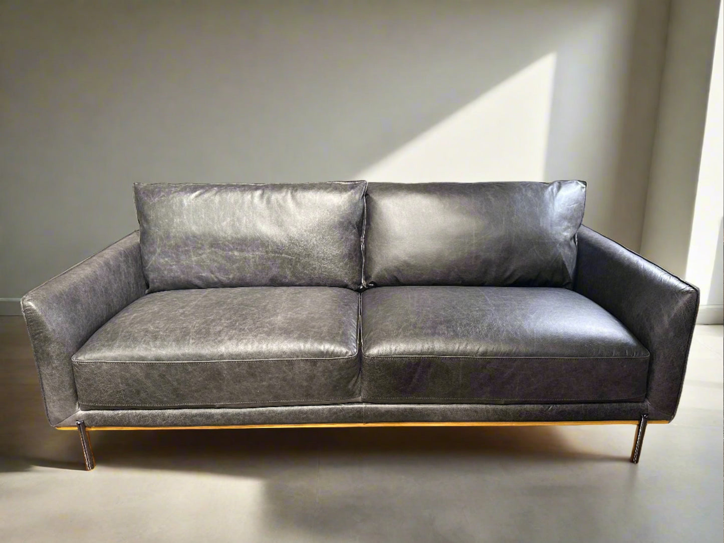 HLHF Club Leather Sofa - Charcoal Living Furniture Store Burlington Ontario Near Me 