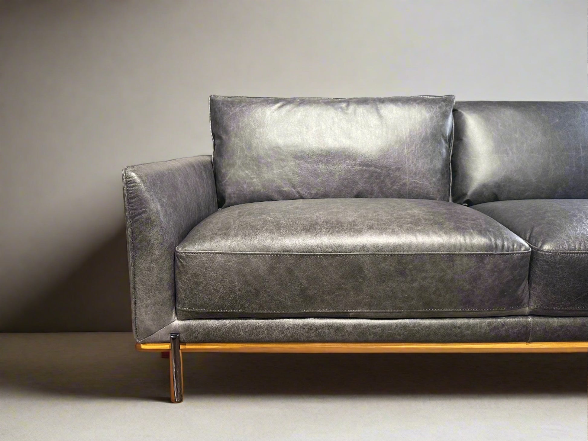 HLHF Club Leather Sofa - Charcoal Living Furniture Store Burlington Ontario Near Me 