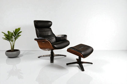HLHF A928 Arch Leather Lounge Accent Chair & Ottoman - Black Leather Accent Chairs Furniture Store Burlington Ontario Near Me 