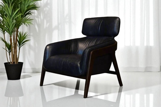 HLHF A993 Bend Leather Accent Chair - Navy Accent Chairs, Living Furniture Store Burlington Ontario Near Me 