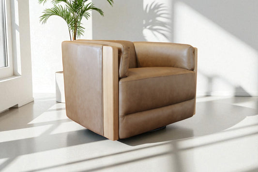 HLHF York Sand Leather Swivel Accent Chair Accent Chairs Furniture Store Burlington Ontario Near Me 
