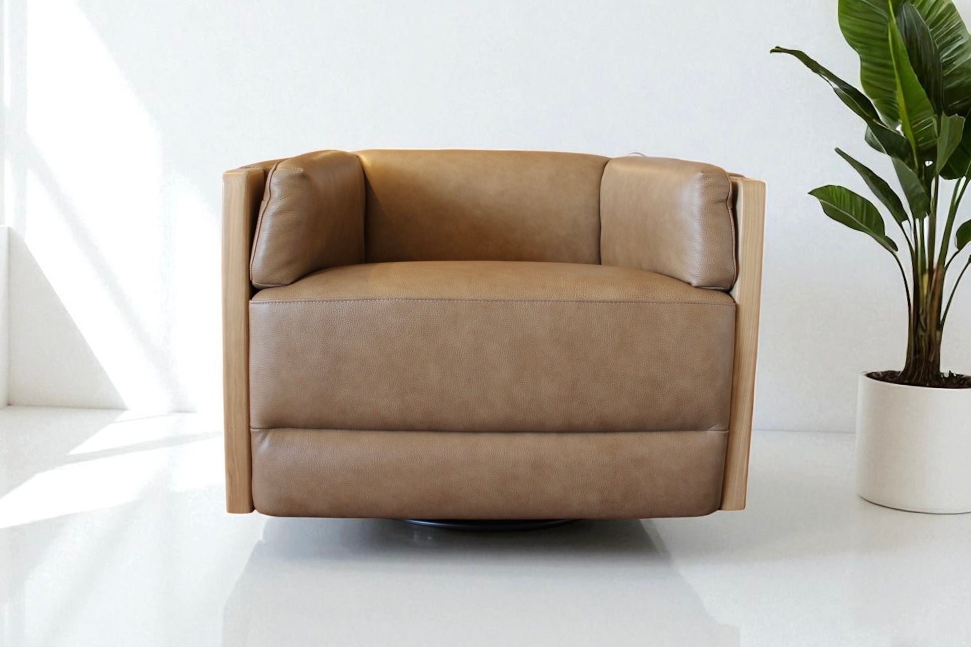 HLHF York Sand Leather Swivel Accent Chair Accent Chairs Furniture Store Burlington Ontario Near Me 
