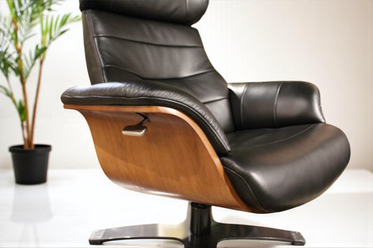 HLHF A928 Arch Leather Lounge Accent Chair & Ottoman - Black Leather Accent Chairs Furniture Store Burlington Ontario Near Me 