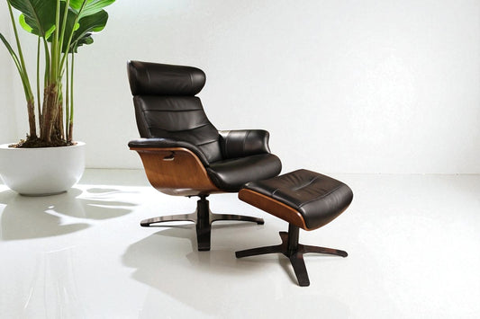 HLHF A928 Arch Leather Lounge Accent Chair & Ottoman - Black Leather Accent Chairs Furniture Store Burlington Ontario Near Me 