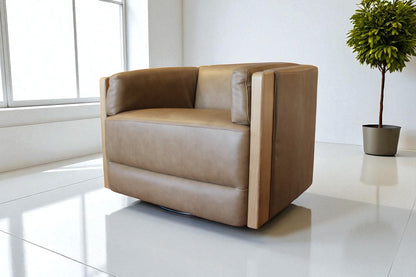 HLHF York Sand Leather Swivel Accent Chair Accent Chairs Furniture Store Burlington Ontario Near Me 