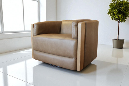 HLHF York Sand Leather Swivel Accent Chair Accent Chairs Furniture Store Burlington Ontario Near Me 