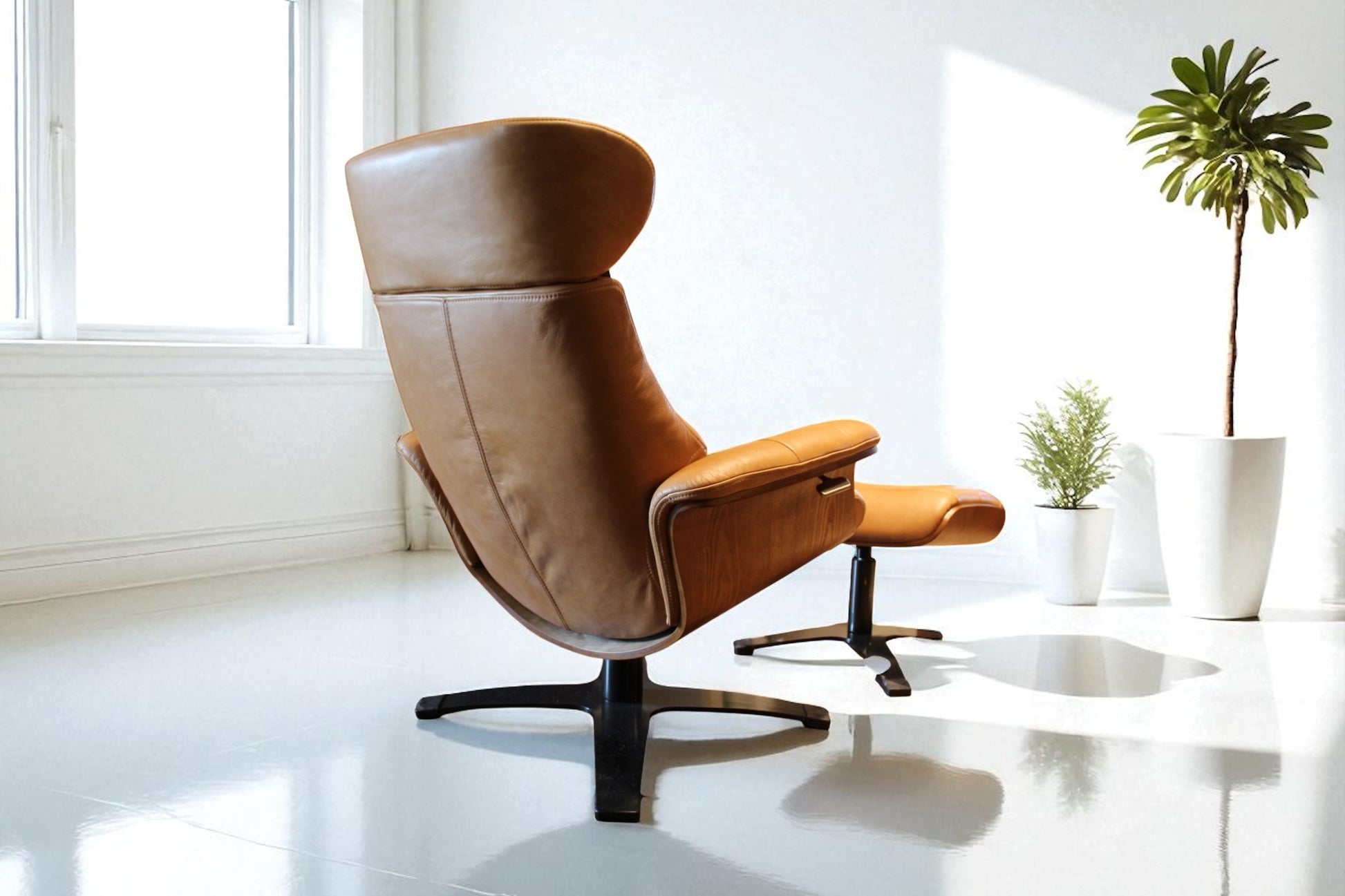 HLHF Arch Leather Lounge Accent Chair & Ottoman - Whiskey Accent Chairs Furniture Store Burlington Ontario Near Me 