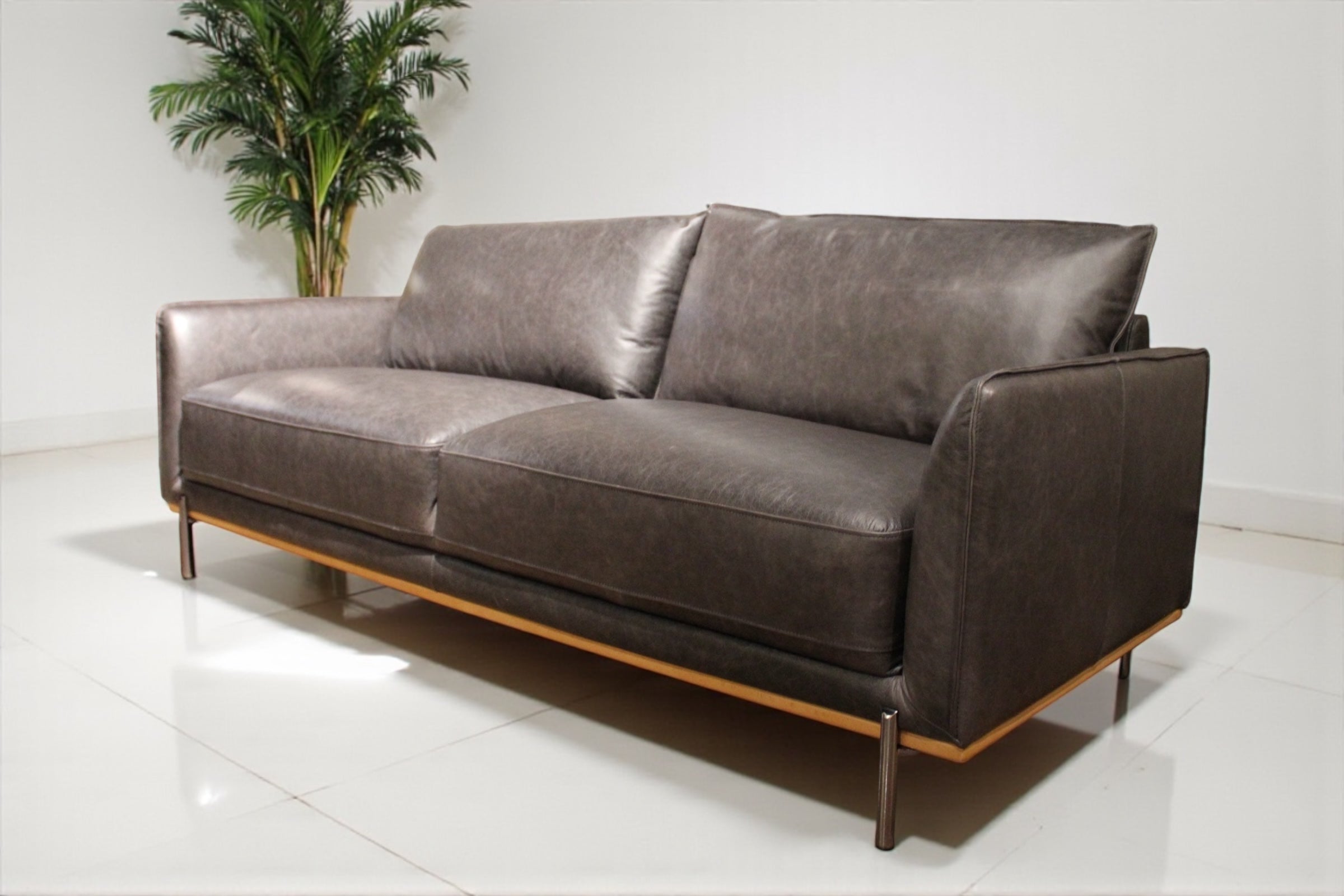 5607-3(2A) Charcoal Leather Sofa Burlington K Home Sofa – HLHF
